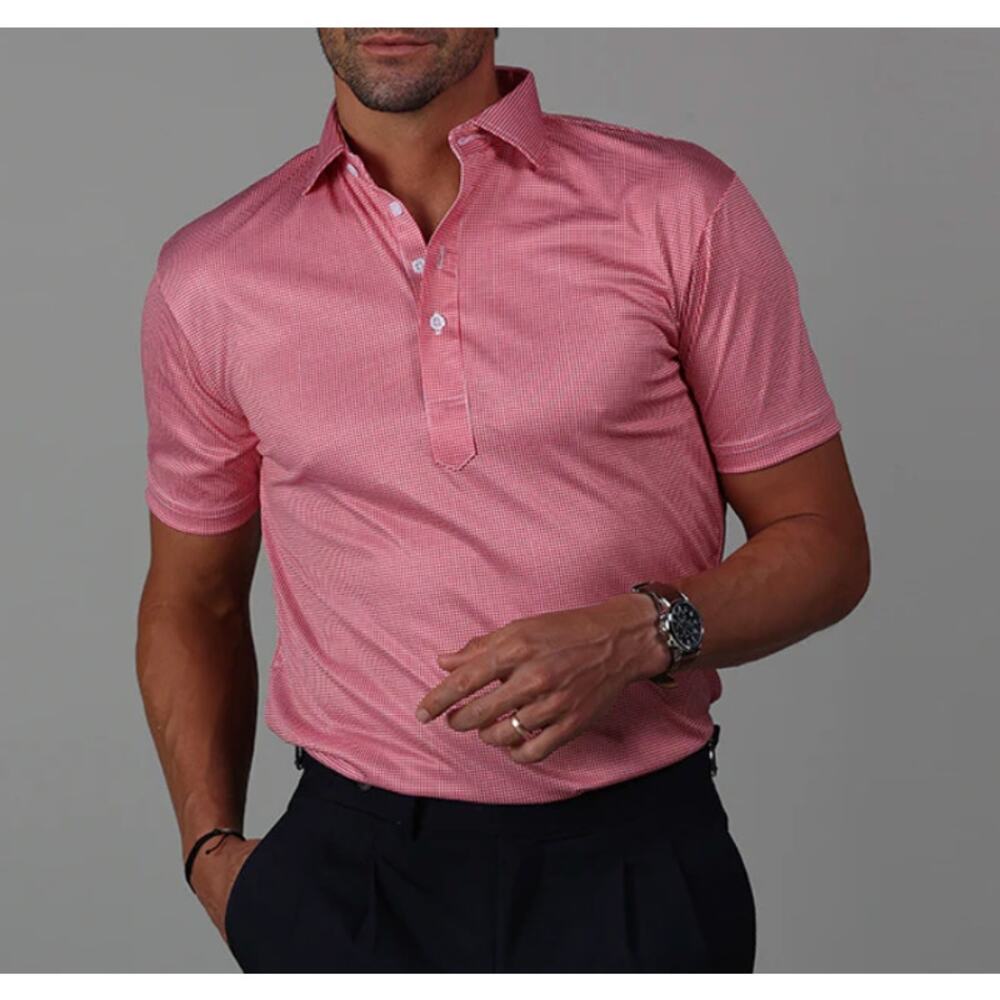 NWT Collars & Co. Men’s Semi-Spread Collar Performance Polo Red Houndstooth SZ S